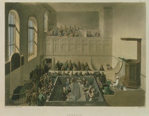 Newgate Chapel, gegraveerd door Joseph Constantine Stadler, gepubliceerd door R. Ackermann, 1809 door Pugin and Rowlandson